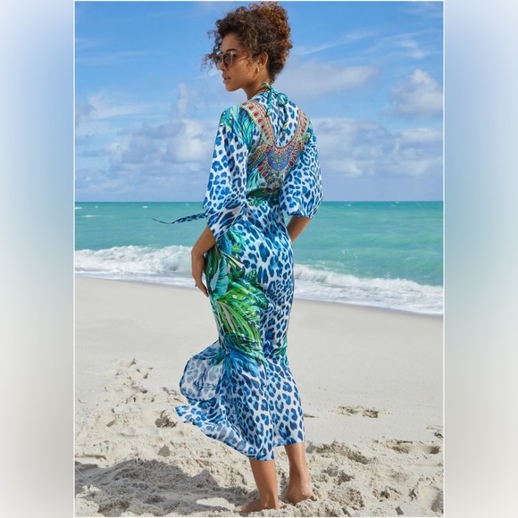 Vibrant Blue Animal Print Kaftan - Picture 1 of 16